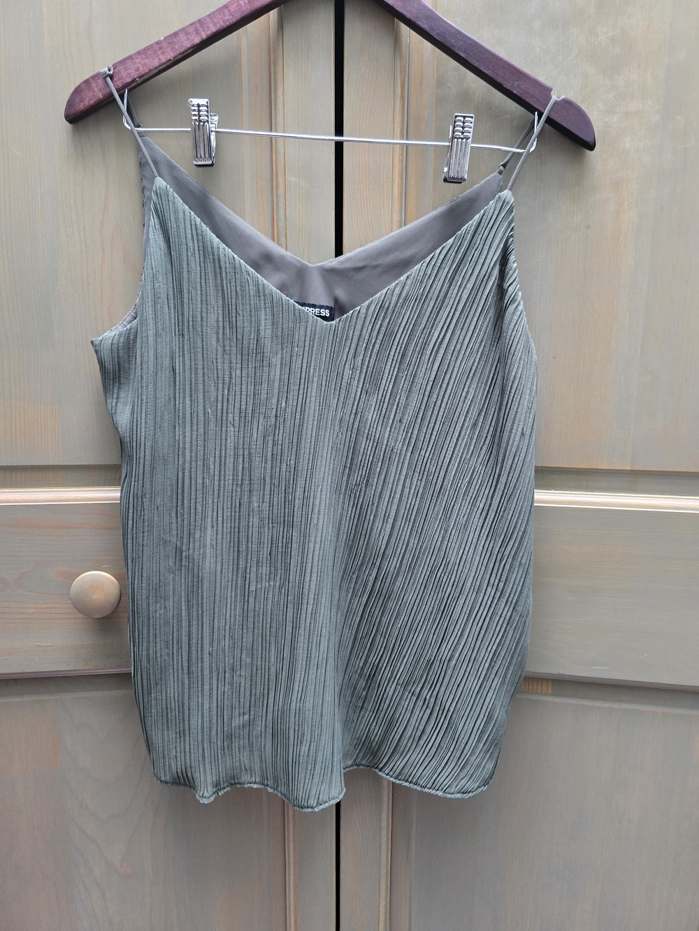 Express Sage Green Pleated V-Neck Tank Top